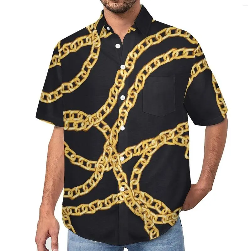 Herren Freizeithemden Golden Chain Links Print Strandhemd Sommer Vintage Blusen Mann Grafik 3XL 4XL