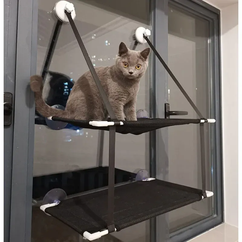 Scratchers Pet Hammock Cat Hanging Bed Single Double Layer Window Wall Mounted Suction Cup Hanging Bed Hammock Stöd upp till 30 kg