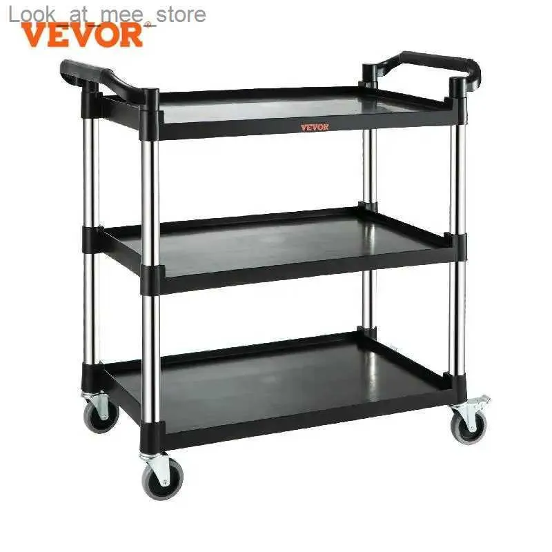 Shopping Carts VEVOR Utility Service Cart 3 shelves heavy-duty 220LBS food service cart with rolling kitchen storage trolley with 4 lockable wheels Q240227