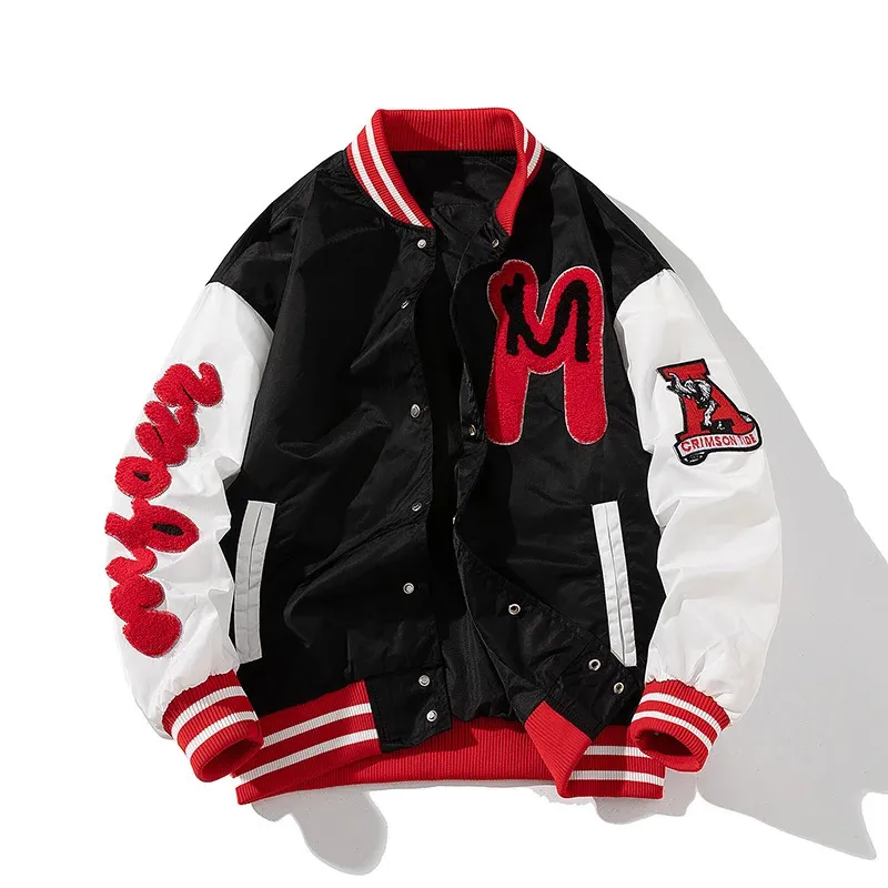 Jaqueta varsity masculina feminina, vintage, carta, toalha, bordado, casaco de beisebol, hip hop, grosso, quente, casal, jaquetas com capuz para homens 240222