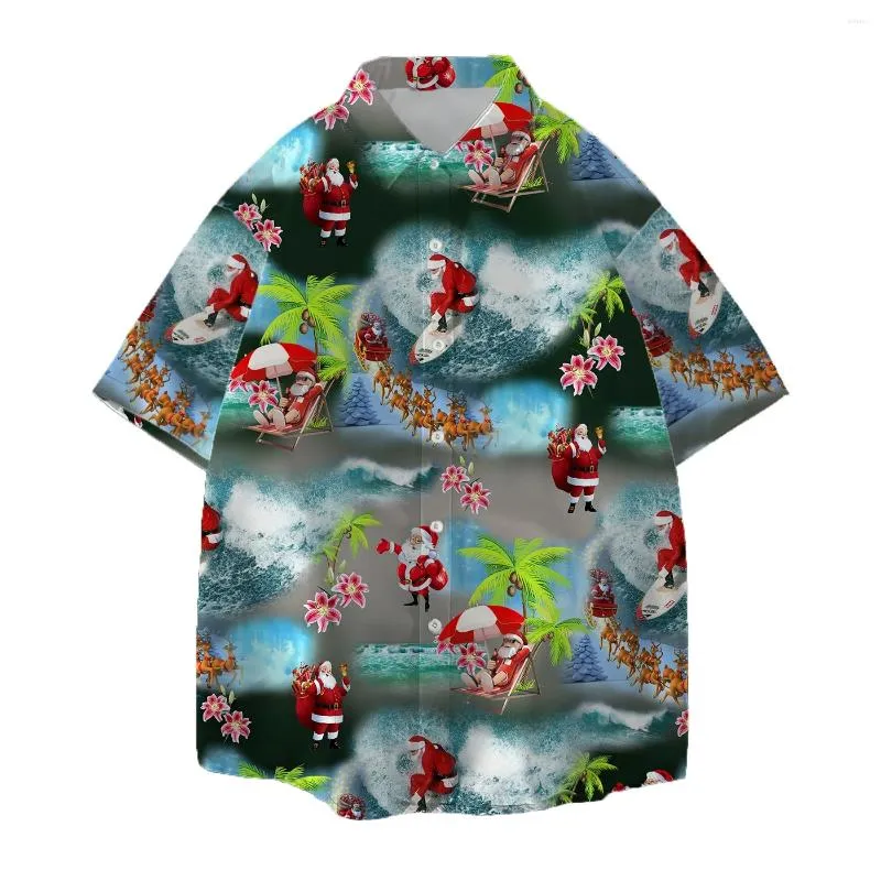 Camicie casual da uomo Jumeast 3D stampato Babbo Natale Uomo Hawaiano Aloha Foglia di palma Spiaggia Fiore Renna di Natale Camicetta da donna Pantaloncini larghi