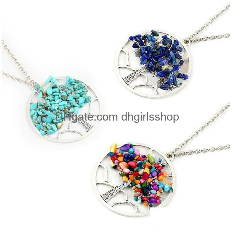 Pendant Necklaces Tree Of Life Necklace Natural Stone Pendum Pendant Link Chain Necklaces Healing Women Crystal Gemstone Jewelry Gift Dhd2G