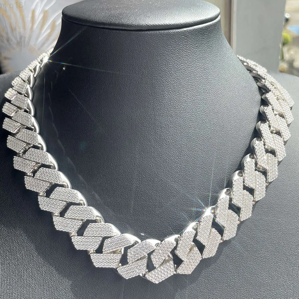 Heavy Wear S925 Zilver Materiaal 20mm Breed 4 Rijen Rapper Ketting met Moissnaite Diamond Cubaanse Link Chain