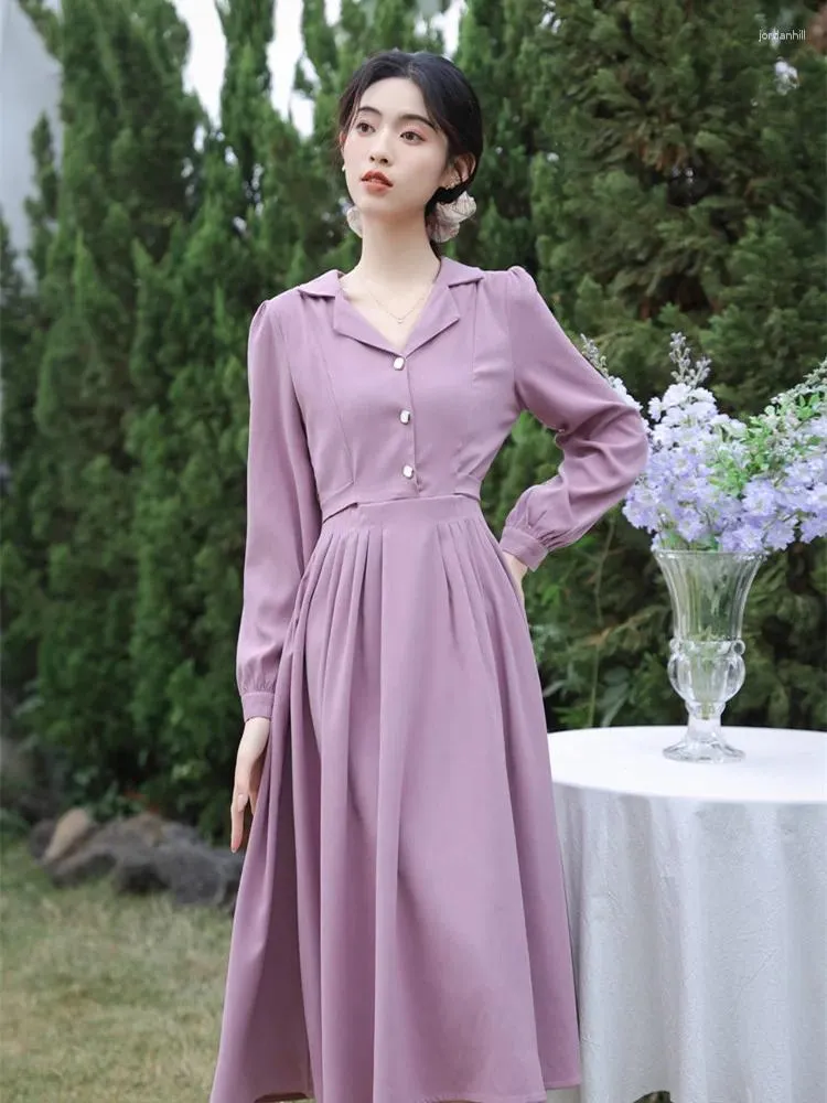 Elegant Lavender Midi Dress - Retro French Chic Style, Purple Medieval Dress  with Ribbon Bow, Perfect for Dinner, Birthday, or Party from Dhgate Basic &  Casual Dresses - price 185.5