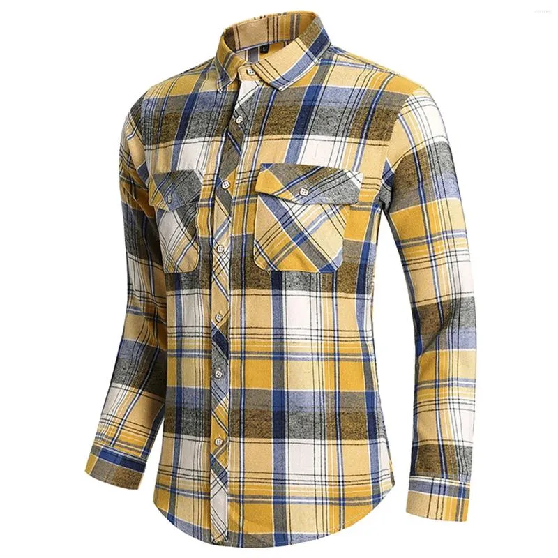 Men's Casual Shirts Plaid Spring Summer Long Sleeve Top Blouses Lapel Button Front Pocket Tops Hawaiian Daily Wear Ropa Hombre