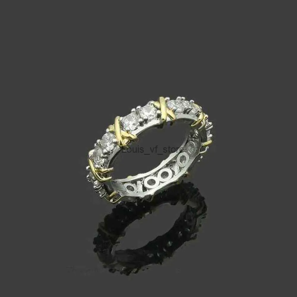 Pierścienie zespołowe projektanci panie skrzyżują się między złotem z diamentami Fashion Classic Jewelry Sier Plated Rose Wedding Wedding Regulowane pudełko W81Z H24227