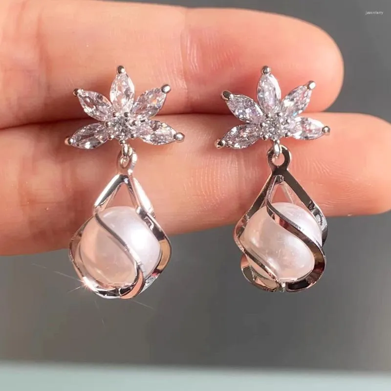 Серьги-гвоздики CANPEL 2024, модные женские классические блестящие серебряные серьги с цирконием и жемчугом для свадебных украшений