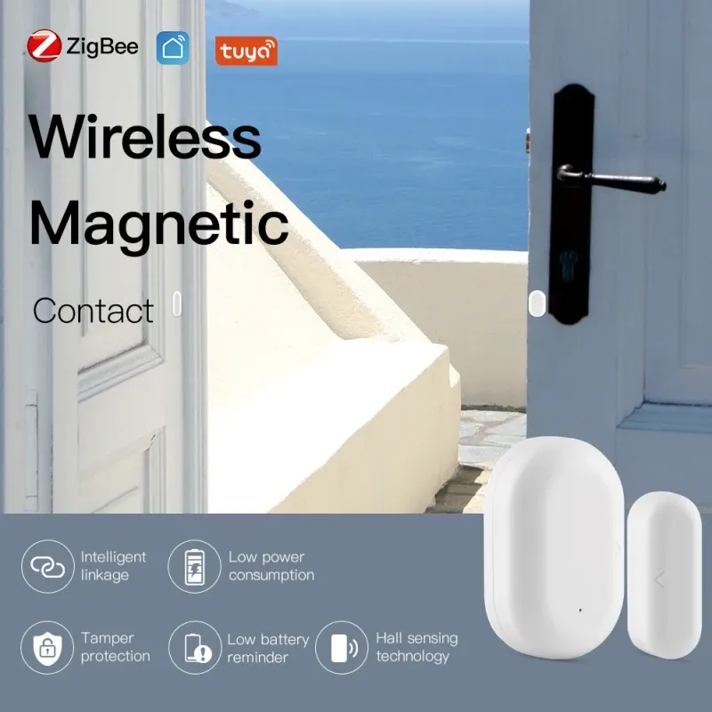 Détecteur Tuya Smart Zigbee Door Capteur Open / Fermer Home Security Alarm System via Smart Life App Control Control pour Alexa Google Home