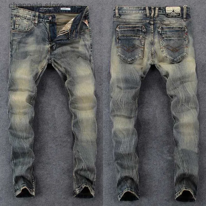 Jeans voor heren Nieuw Vintage Mode Heren Jeans Retro Gewassen Elastisch Slim Fit Gescheurde Jeans Heren Italiaanse stijl Designer Casual Denim Broek Hombre T240227