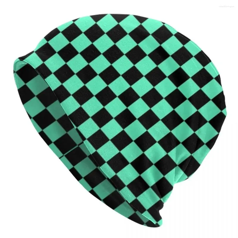 Bérets Bonnet en damier chapeaux vert et noir Bonnet Design tricot chapeau automne décontracté adulte unisexe Kpop chaud