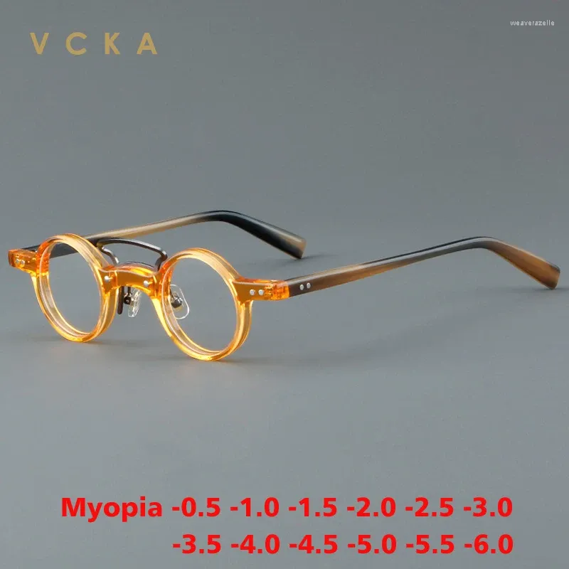 Óculos de sol VCKA Pequeno Rodada Vintage Acetato Miopia Óculos Quadro 2024 Mulheres Homens Personalizado Prescrição Óptica Luxo Eyewear -0.5 a -10