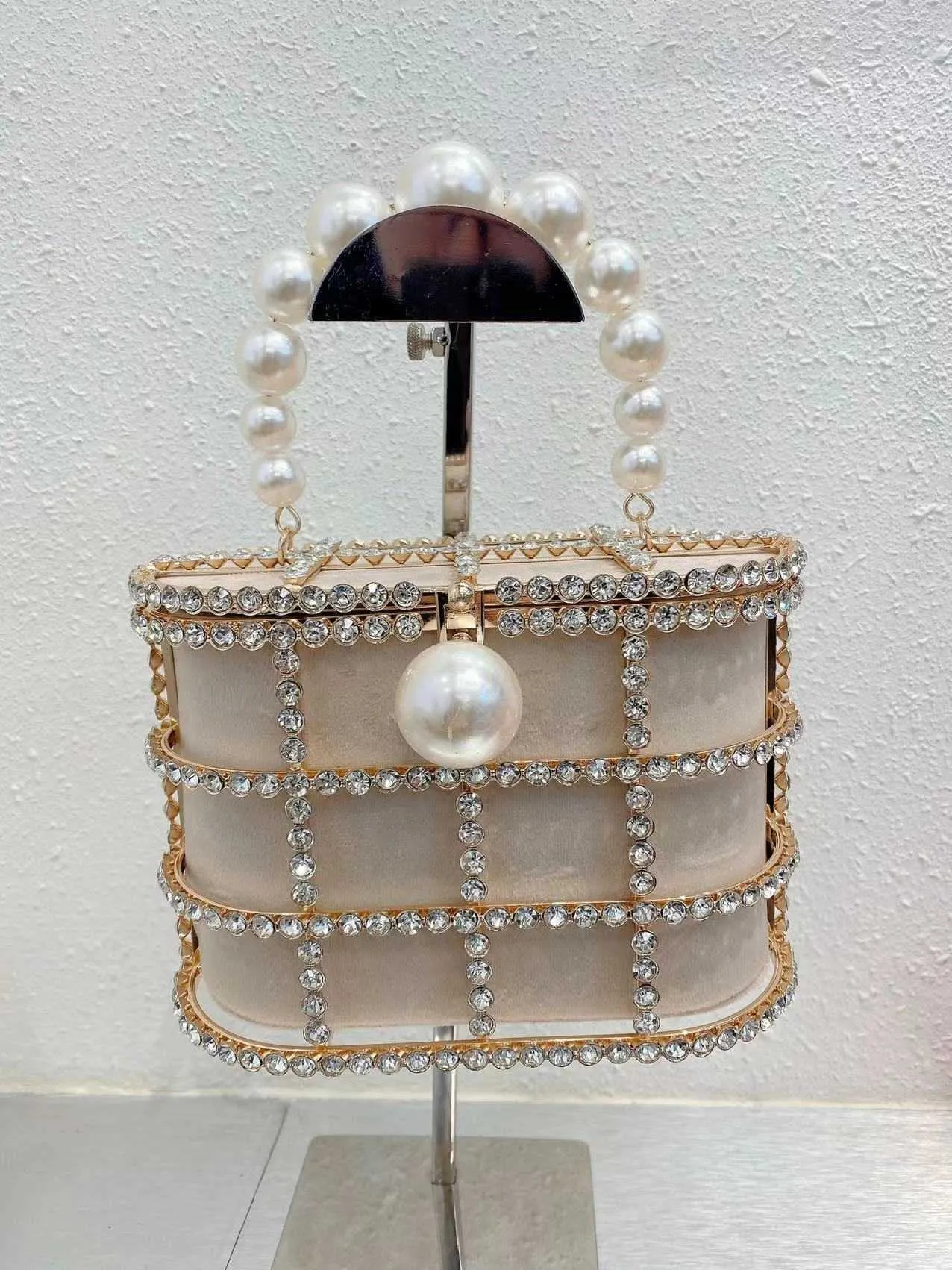 Evening Bags Hollow Metal Pearl Silk Satin Bird Cage Vegetable Basket Bag For Banquet Shining And Stupid Sailor Carrying Crossbody 240227 From 30 04 DHgate