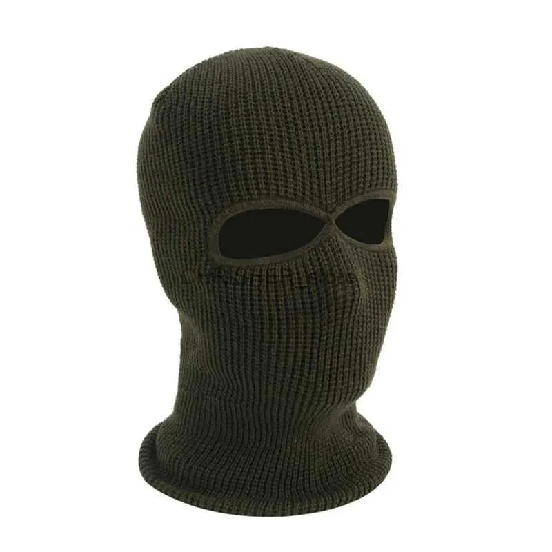 Taktisk huva 2 håls full ansiktsskydd mask balaclava stickad hatt taktisk cs vinter skid cykling mask beanie hatt halsduk varm ansikte masker2402