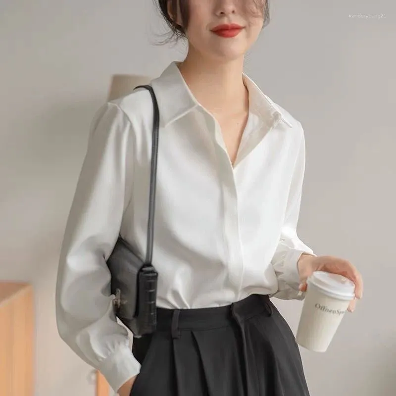 Camicette da donna HOUZHOU Camicie a maniche lunghe bianche basic Donna Office Ladies Camicetta elegante e giovanile Donna Autunno Estetico Abbigliamento casual