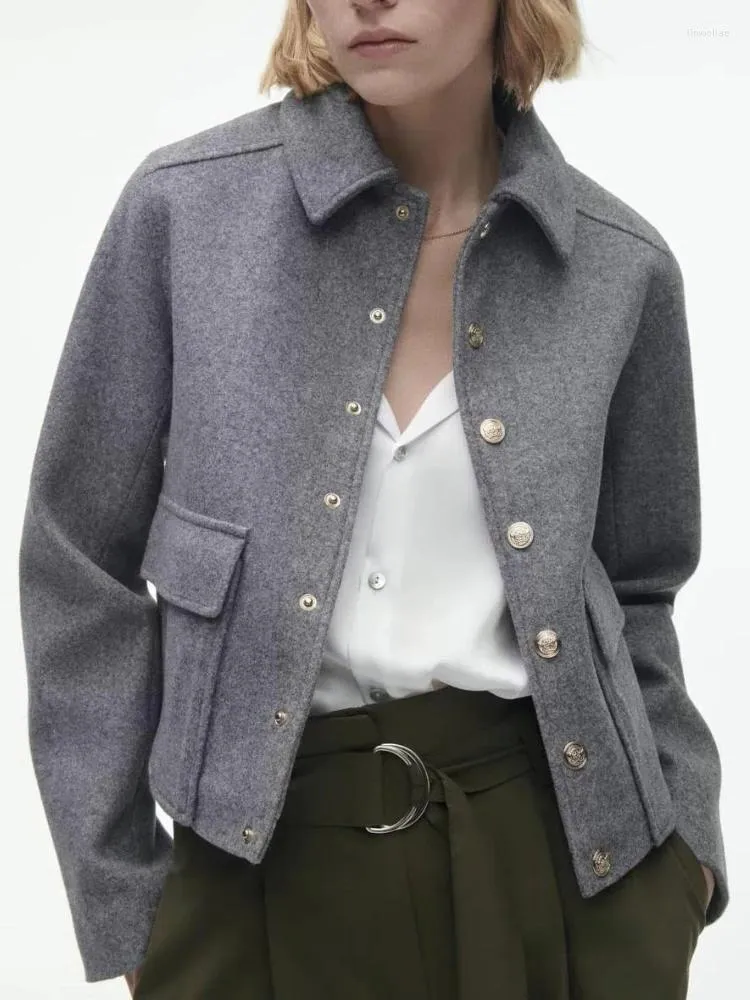 Women's Jackets 2024 Spring Womens Coat Harem Fashion Office Lady Lapel Button Pocket Short Top Elegant Casual Vintage Stylish Jacket Female