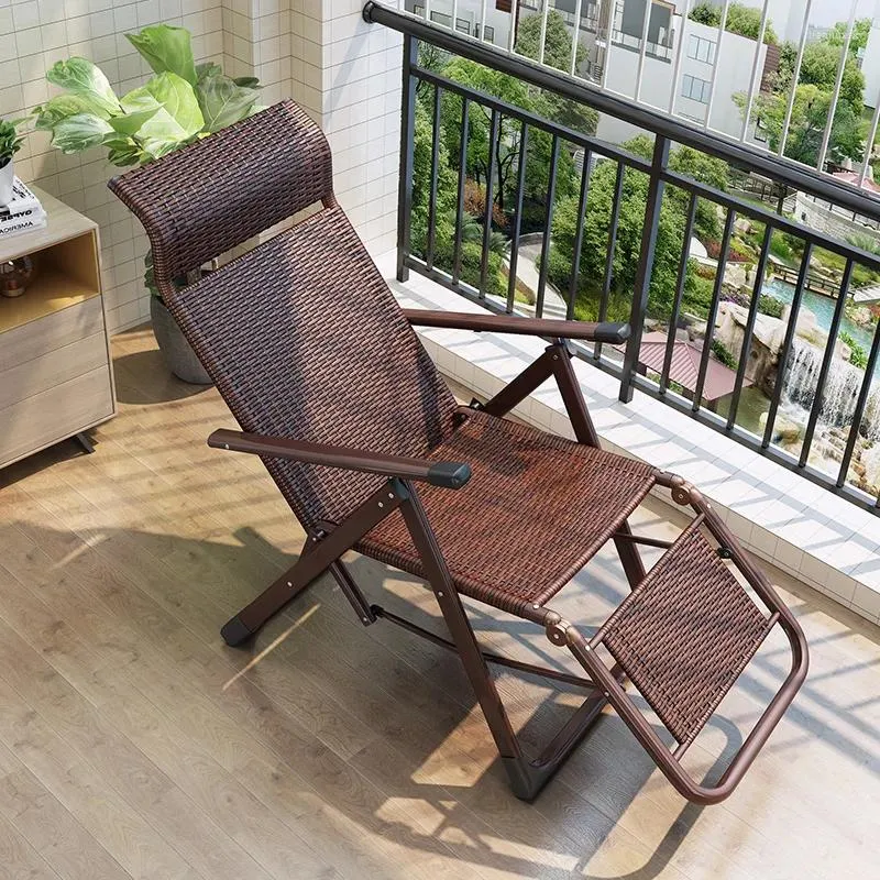 Camp Furniture Balcony Rattan Camping Chair Folding Tanning Pool Modern Relax Terrace Lounge Swimming Park Floor Silla De Playa