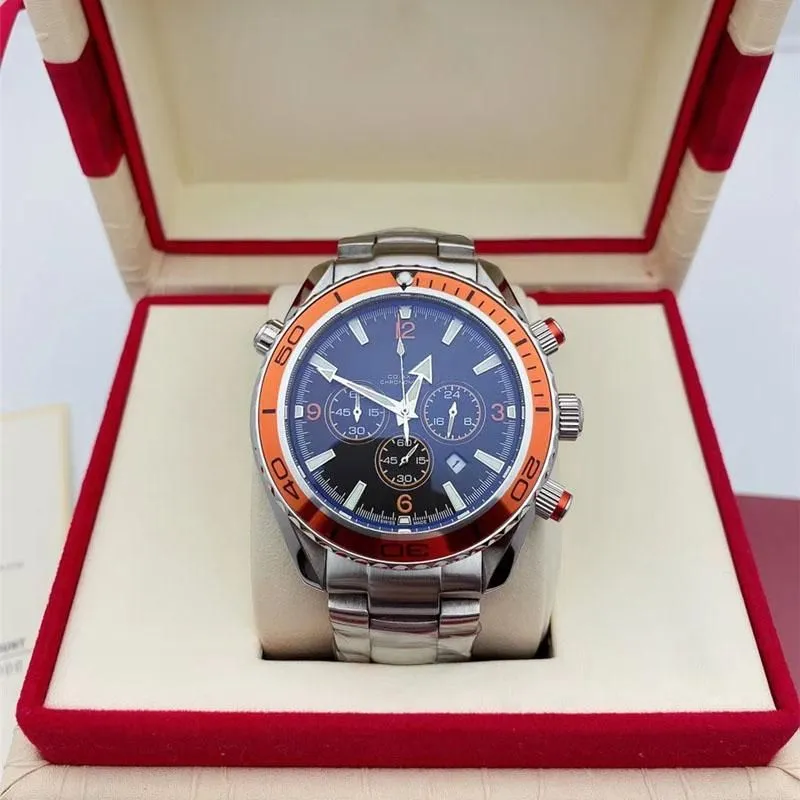 U1 Top AAA-horloge Oranje rand Planet Meter Zwart horloge met beperkte wijzerplaat 44 mm quartz chronograaf Ocean Diver 600m Skyfall roestvrijstalen achterkant Sport Sea herenpolshorloge