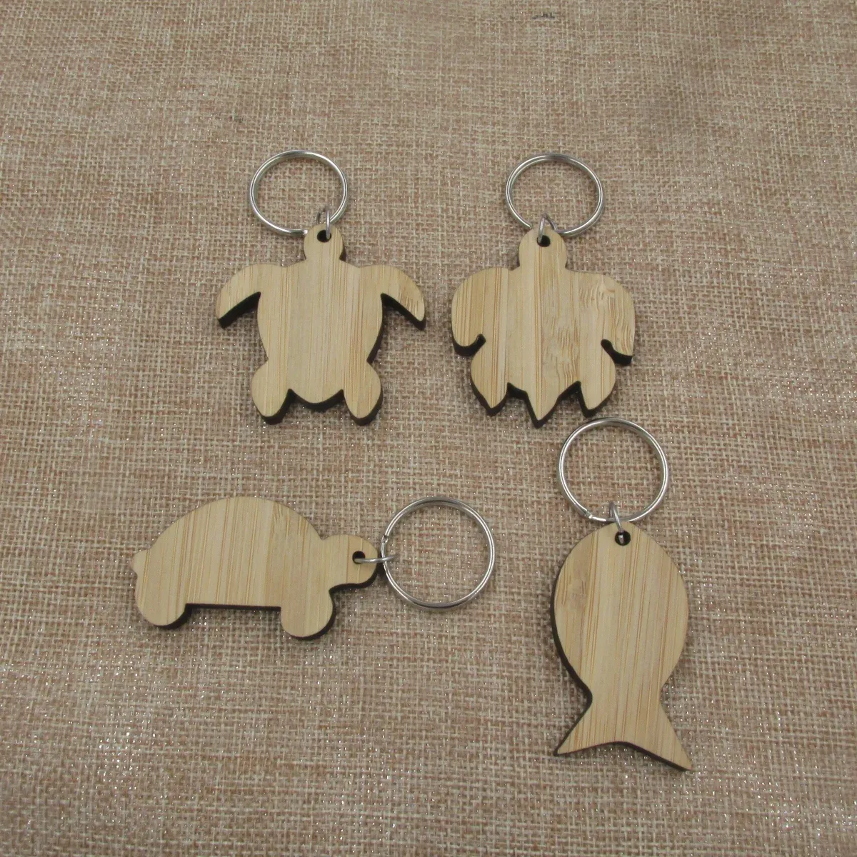 Chains Blank Wooden Keychain Under The Sea Turtle Fish Shape Key Ring For Engravable Laser Items Glowforge Customized Gifts