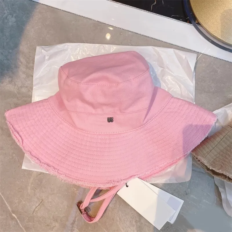 Pink Ladies Luxus Elegant Eimer Hut gewöhnliche ausgefranste Mütze mit verstellbarem Kordelschnur Gorras großer Rand für Herren bequemer Twill -Baumwoll PJ027 E4