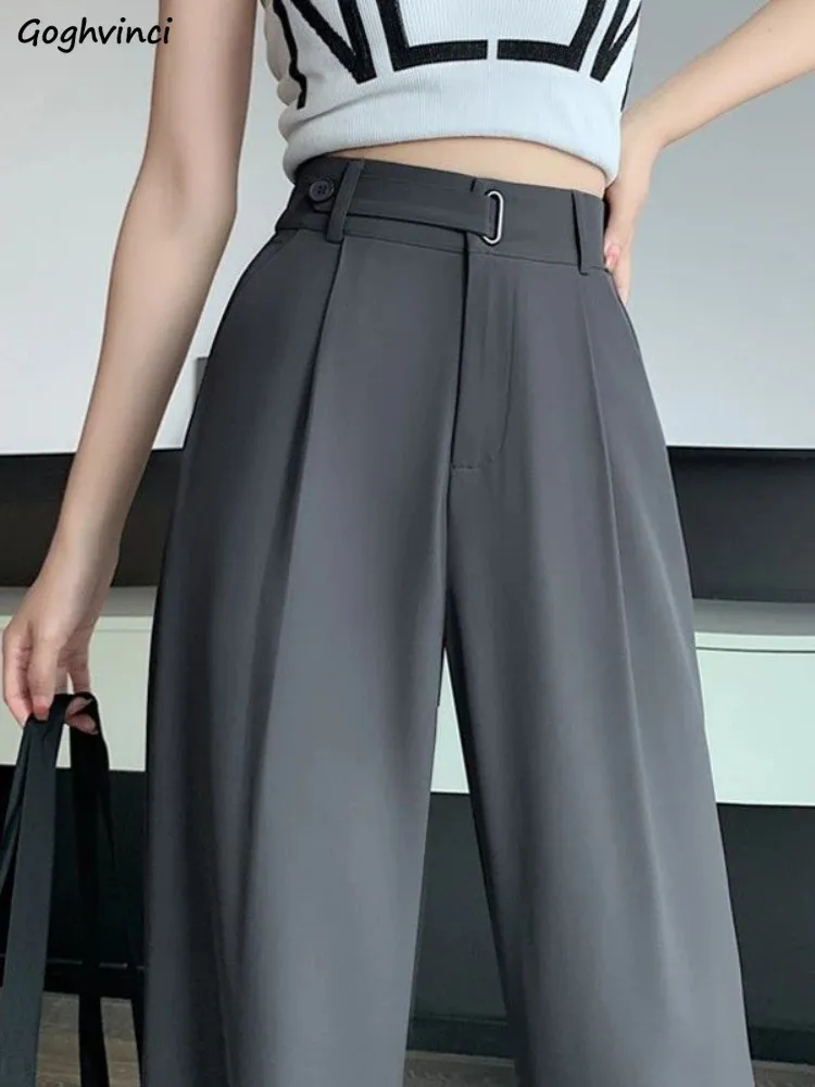 Pants Women Office Casual Elegant Empire Loose Minimalist Pure Fashion Korean Style Trousers Ladies Summer Design Cozy Basic 240223