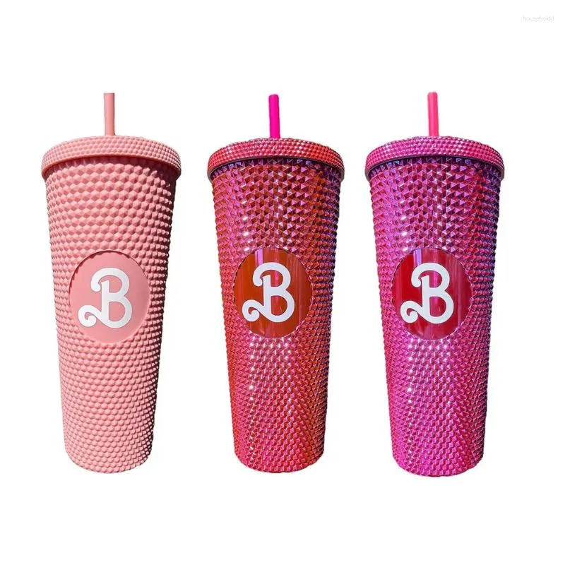 Tumblers Dubbellaags Plastic Strobeker 710 ml Grote Capaciteit Creatieve Stropdas Hand Durian Draagbare Diamant