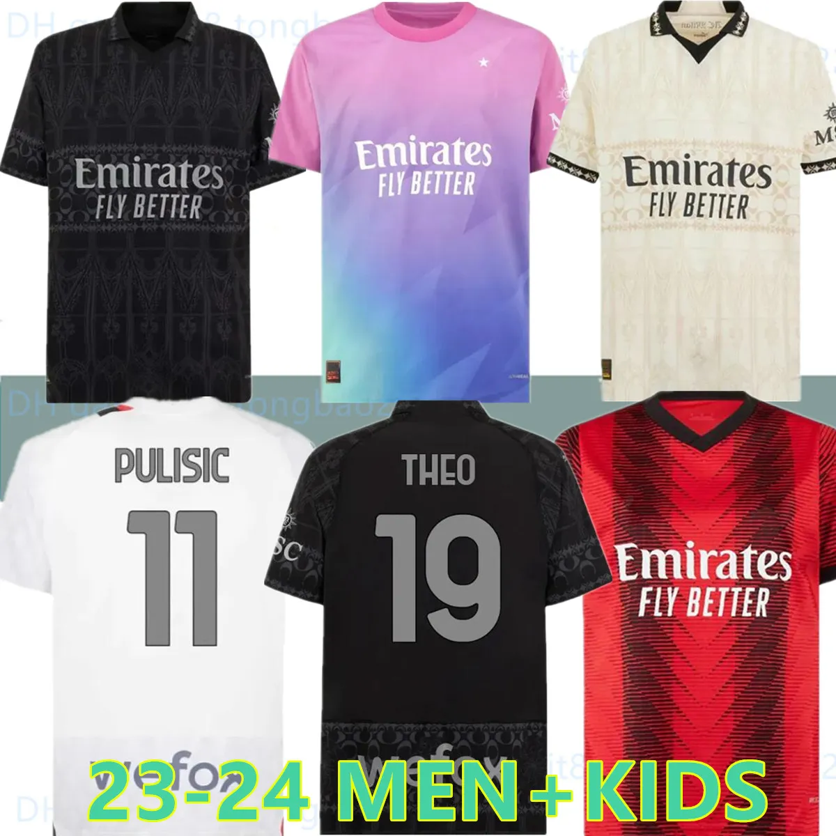 23 24 Maglia Ac GIROUD RAFA LEAO PULISIC 4e voetbalshirt voor kinderen 2023 2024 thuis uit 3e voetbalshirts Calcio Maillot TOMORI THEO Pleasures Fourth Zwart Beige 999