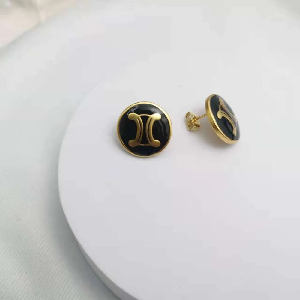 Designer celline Cel Home 22 New Round Black Triumphal Arch Earrings Womens Advanced Temperament Circle Enamel Earrings