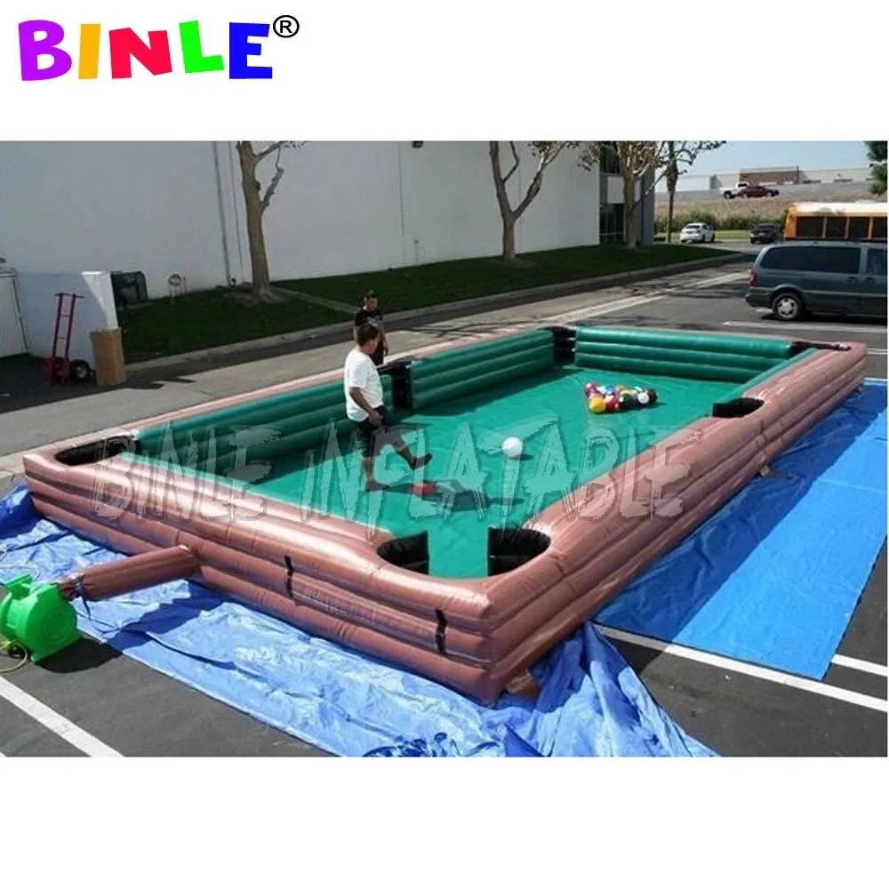 wholesale 9x6m outdoor or indoor giant inflatable snooker football pool table human soccer billiards sports field for coporate events game for kids