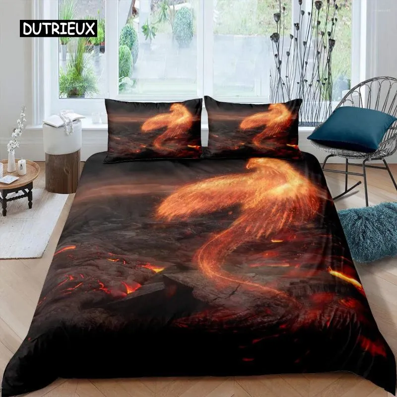 Bedding Sets Phoenix Duvet Cover Set Queen Size Fire Flying Above The Volcano Children Adult Soft Comfortable Quilt