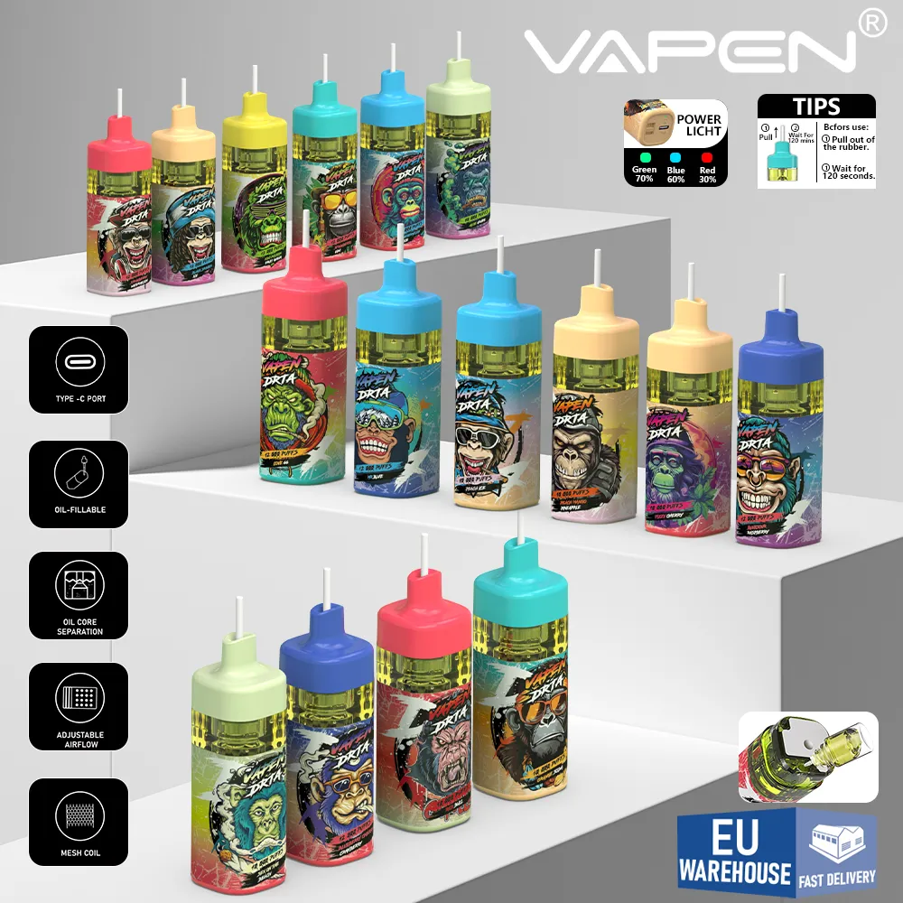 Entrepôt UE |Vapen DRTA 12000 Puffs Vape Jetables Débit D'air Réglable Prérempli Ecigs Rechargeables 6 Couleurs RVB Lumière Rechargeable WAPE POD KIT Tornado 12K Puff