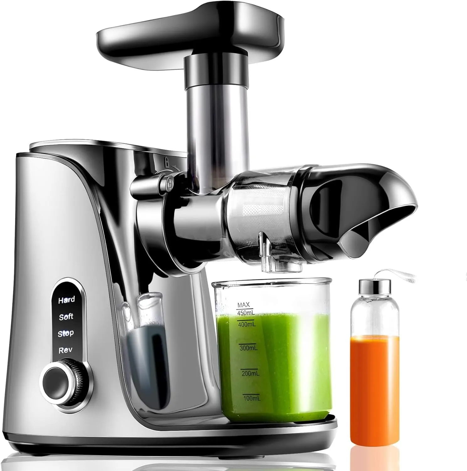 Juicer Machines, AMZCHEF Slow Masticating Juicer, Juicer met twee snelheidsmodi, Reisflessen (500 ml), LED-display, Gemakkelijk te reinigen borstel Stille motor voor groenten Fruit