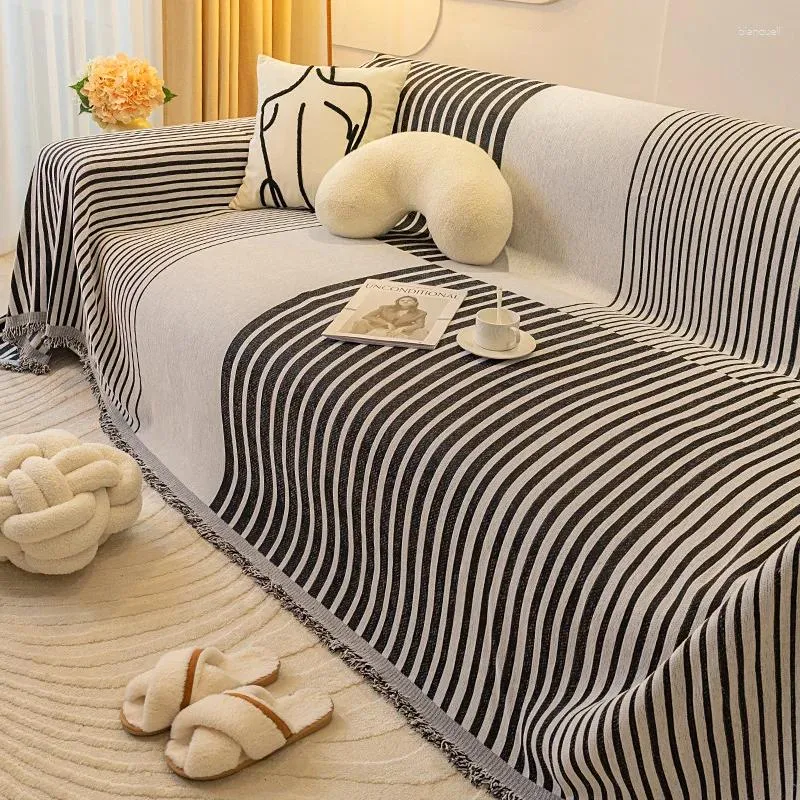 Cadeira cobre linhas pretas chenille sofá capa de pano cobertor completo universal toalha de sofá almofada à prova de poeira