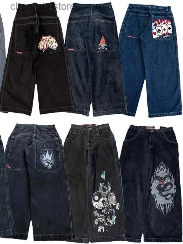 メンズジーンズレトロジーンズJNCOS Y2Kパンツバギージーンズ男性用貨物衣類ロパメンズジーンズカーゴパンツメンY2KワイドレッグストリートウェアT240227