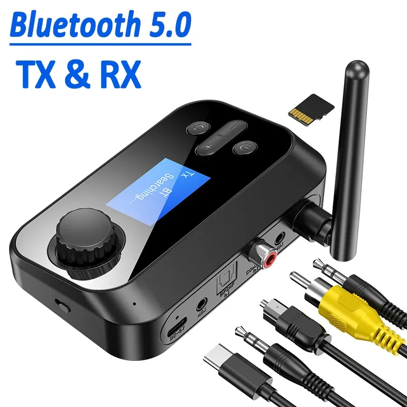 Högtalare Bluetooth 5.0 Sändarmottagare Stereo Aux 3,5 mm Jack RCA Optical Coaxial Handsfree Wireless Audio Adapter TV PC Car högtalare
