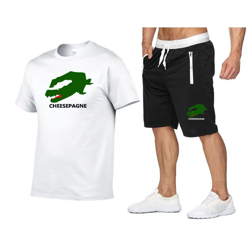 Yeni Moda Erkekler Marka Baskı Seti Spor Giyim Erkekler Yaz Moda Giyim T-Shirt Şort 2 Parçalı Sıradan Sokak Giyim Erkekler Ekstra Büyük Set