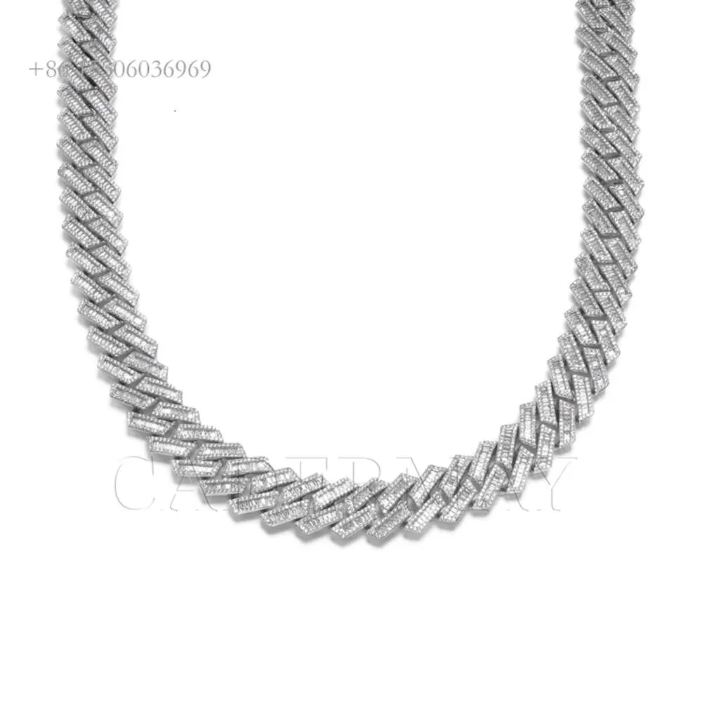 Hiphop smycken sterling sier 18mm 7-26 tum moissanite sliver länk baguett kubansk kedja personlig rombisk halsband