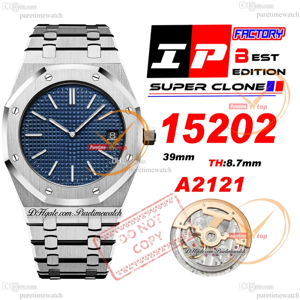 IPF 1520 Jumbo Extra-Thin 39mm Blue Index Grande Tapisserie Dial Stick A2121 Automatisk herrklocka rostfritt stål armband superutgåva Puretimewatch reloj hombre