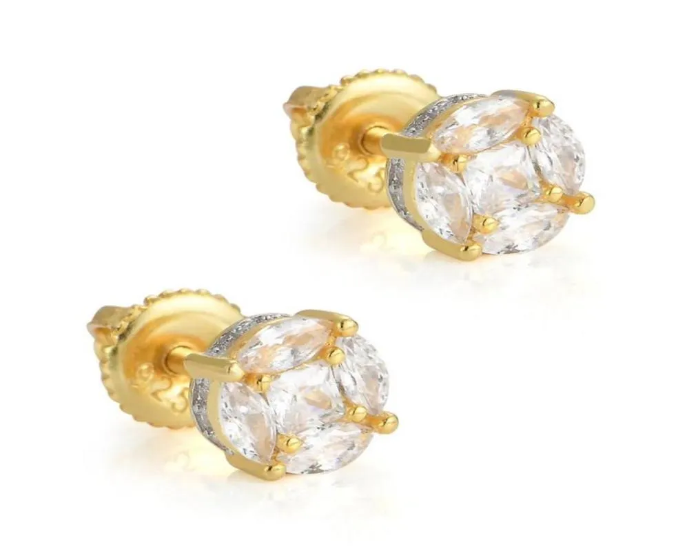 925 Sterling Silver Fashion Occion Earrings Hip Hop Full Zircon Zircon Cz Stone Round Bling Iced Out Stud Encer2099345