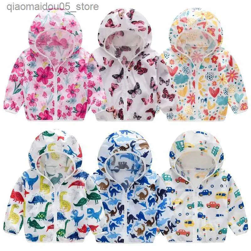 Rash Guard Shirts Mignon bébé fille veste garçon veste à capuche pare-soleil garçon et fille à manches longues été soleil preuve vêtements pour enfants Q240227