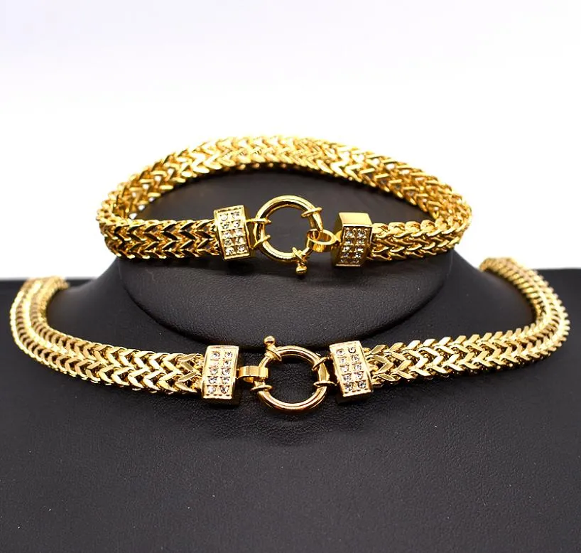 Amumiu 2017 Nuovo Arrivo Uomini Collana a catena Bracciale Set Chiusura speciale Acciaio inossidabile Donna Gioielli color oro Hztz125 J 1905092866073