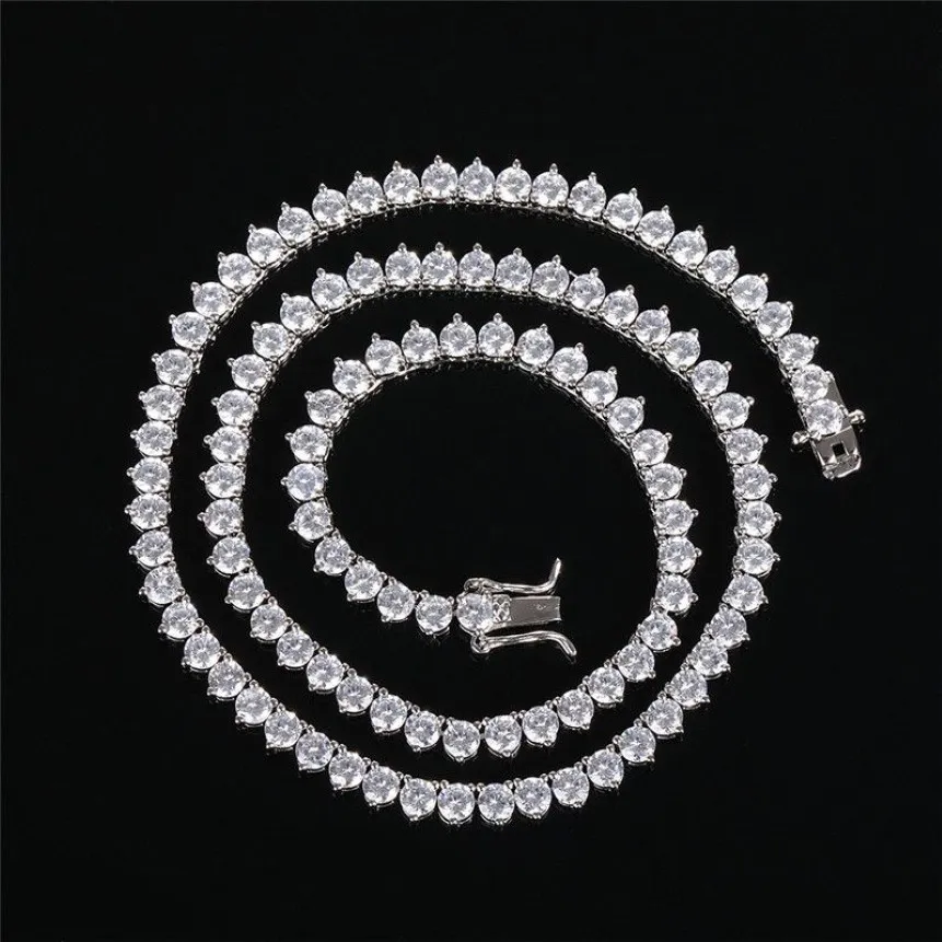 Nya Hip Hop Men Tennis Chain Necklace Jewelry 4mm 16inch-24 tum REAL 18K Guldpläterad diamantkedja Långt halsband med Zircon Mens 290J