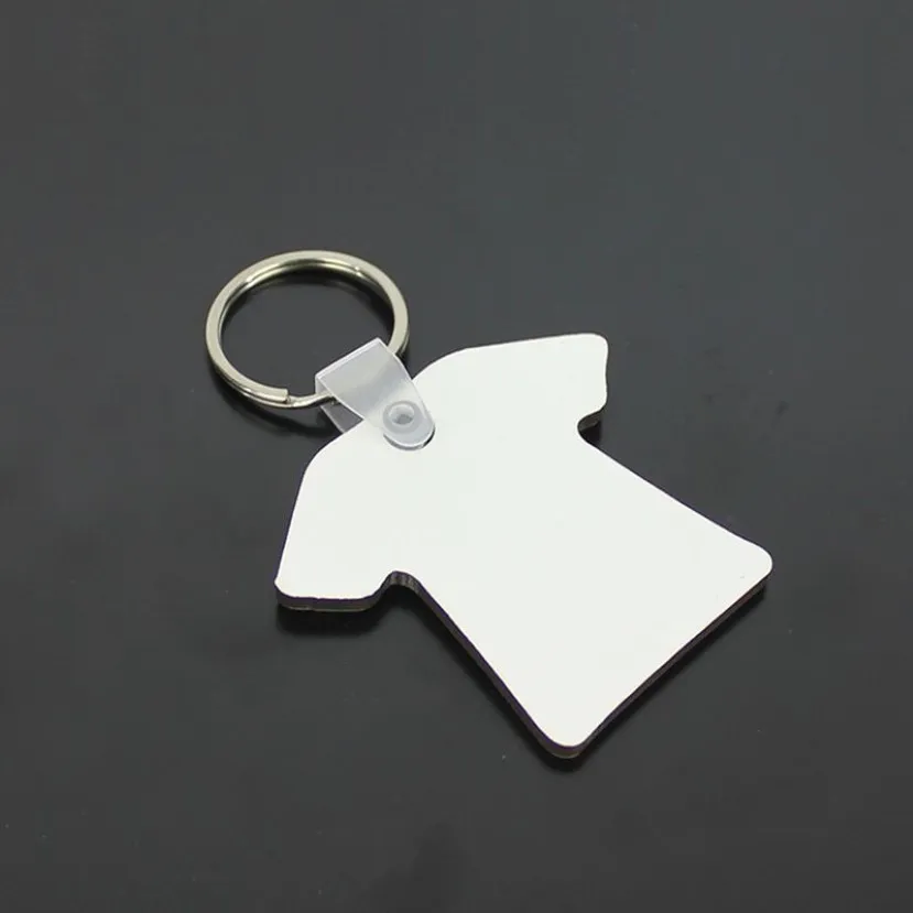 Whole 100pcs DIY MDF Double Blank T-shirt Key Chain Sublimation Wood Key Ring For Heat Press Transfer Jewlery Po Gift228Q