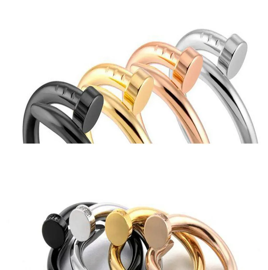 Rvs Nail Band Ringen voor Vrouwen Mannen sieraden Zirconia Goud Zilver Rose Zwarte Ring met rode bag4705628