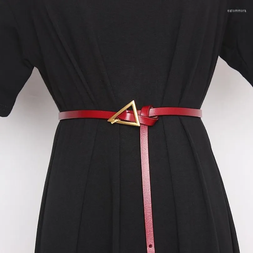 Belts Women's Leather Belt Casual Metal Golden Triangle Buckle Black Brown Genuine Waist Dress 2022 Designer Fashion190l