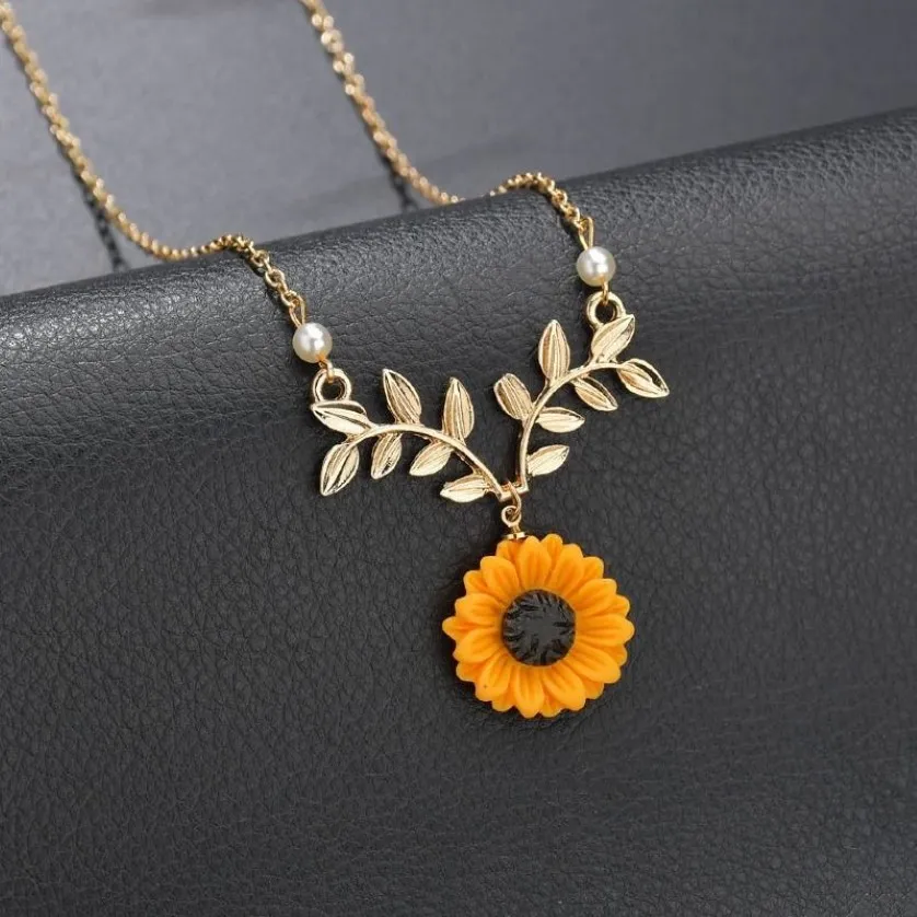 Koreansk personlighet halsband pärla sol blomma feminin mode solros pendant226i