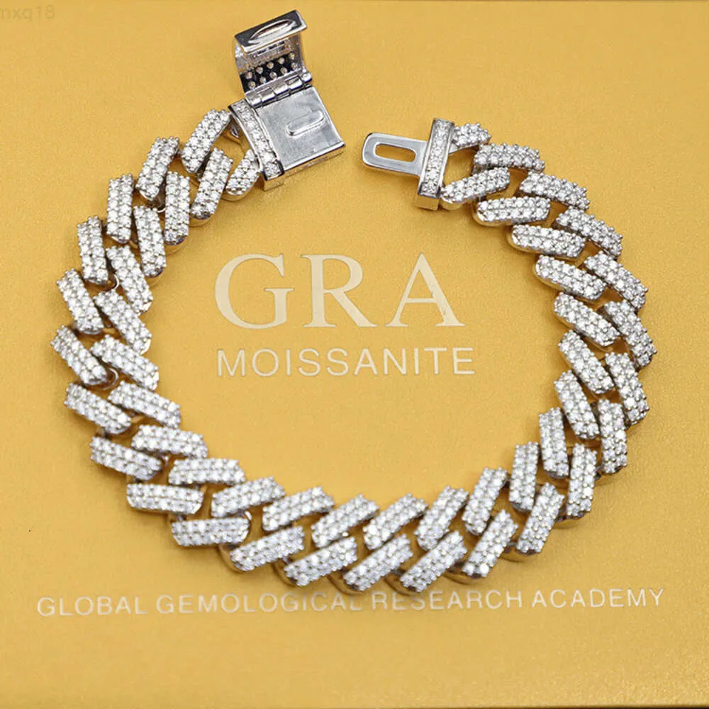 Collier de luxe en argent Sterling 925 à 2 rangées, chaîne à maillons cubains en diamant glacé, Bracelet à maillons cubains en Moissanite blanc et jaune