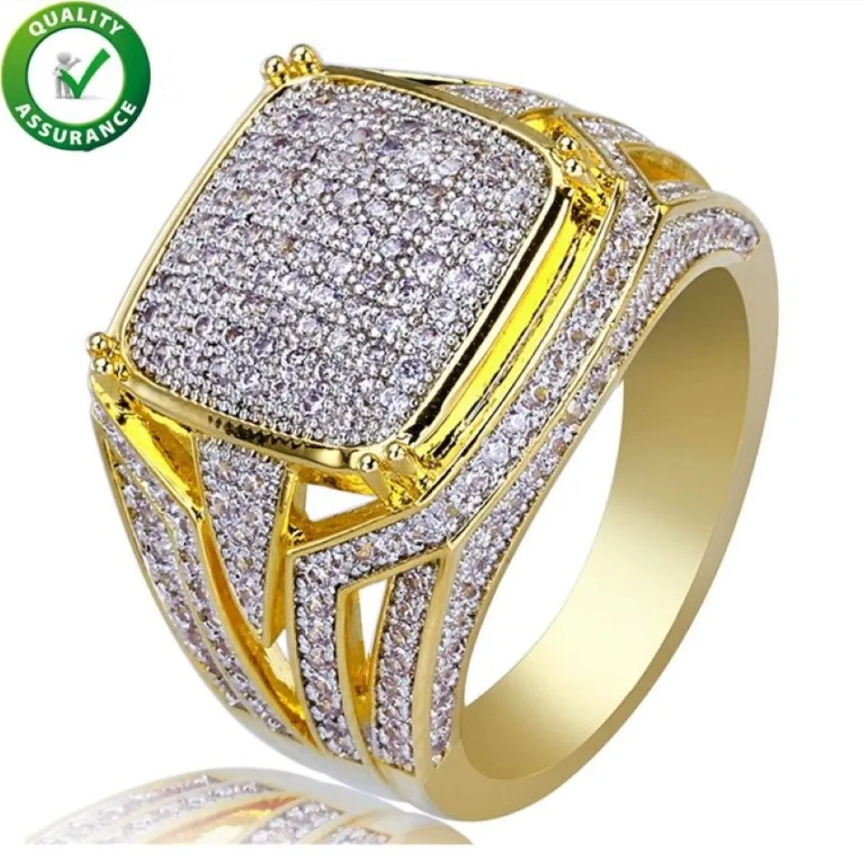 Hip Hop Jewelry Diamond Ring Mens Luxury Designer Rings Micro Pave CZ Iced Out Bling Big Square Finger Ring Gold Plated Wedding Ac315G