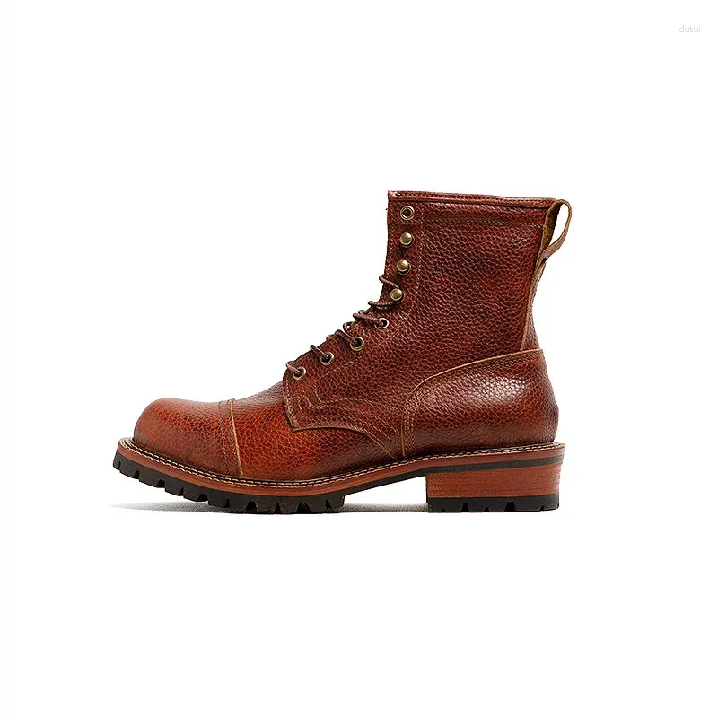 Bottes compensées Vintage pour hommes, chaussures en cuir de vache véritable faites à la main, outillage de sécurité, bout rond, moto britannique, cheville d'hiver