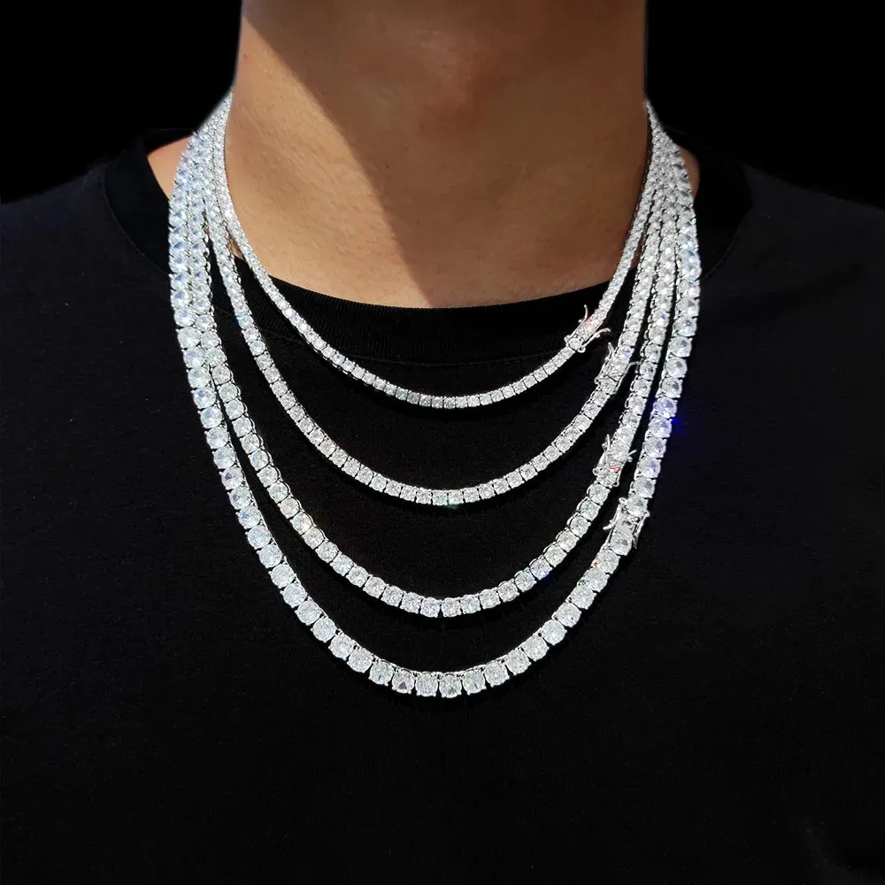 Hip Hop Jewelry Iced Out Tennis Chain Bling CZ Men Diamond Cubic Zirconia Choker Necklace Women 240221