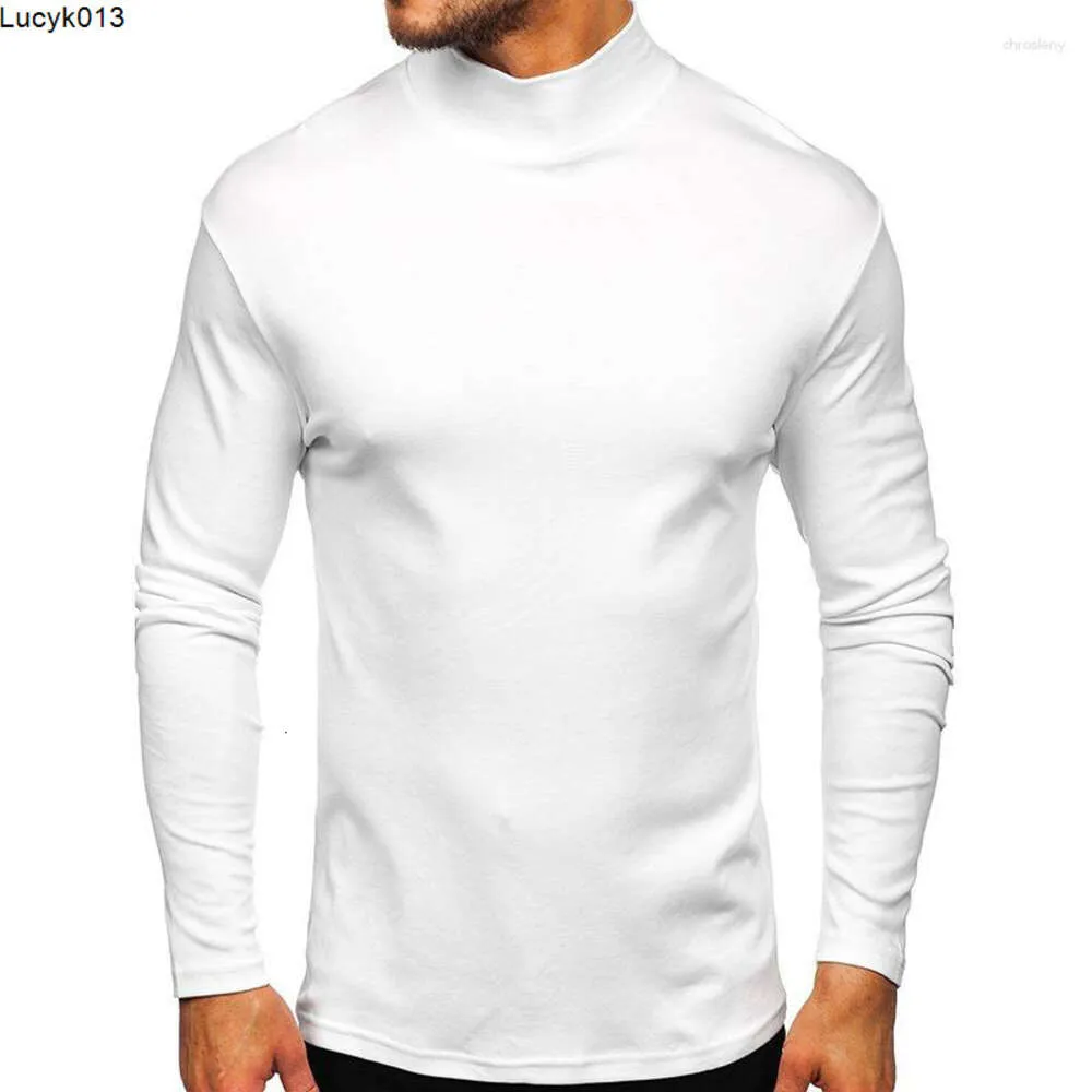 Herren-T-Shirts, US-Größe S-XXL, Frühlings-Herbst-Langarm-T-Shirt für Männer, einfarbig, Stehkragen, dünnes Fleece-Bottom-Shirt für Männer